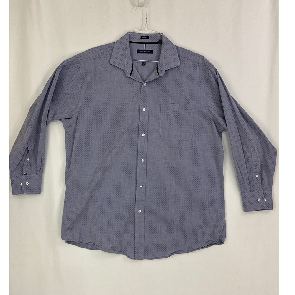 Tommy Hilfiger Mens Regular Fit Dotted Dress Shirt XL Blue Long Sleeve Button